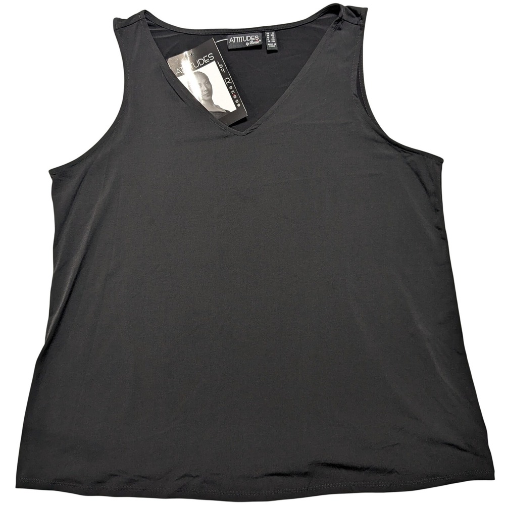 Attitudes by Renee Black V-Neck Sleeveless Tank Top Plus Size 1X NEW
